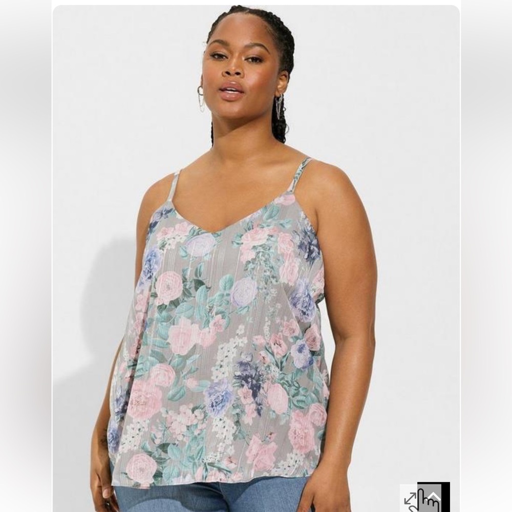 TORRID Cami Size 3X (22-24) Sophie Chiffon Double Layer Grey Harmonic Floral NWT